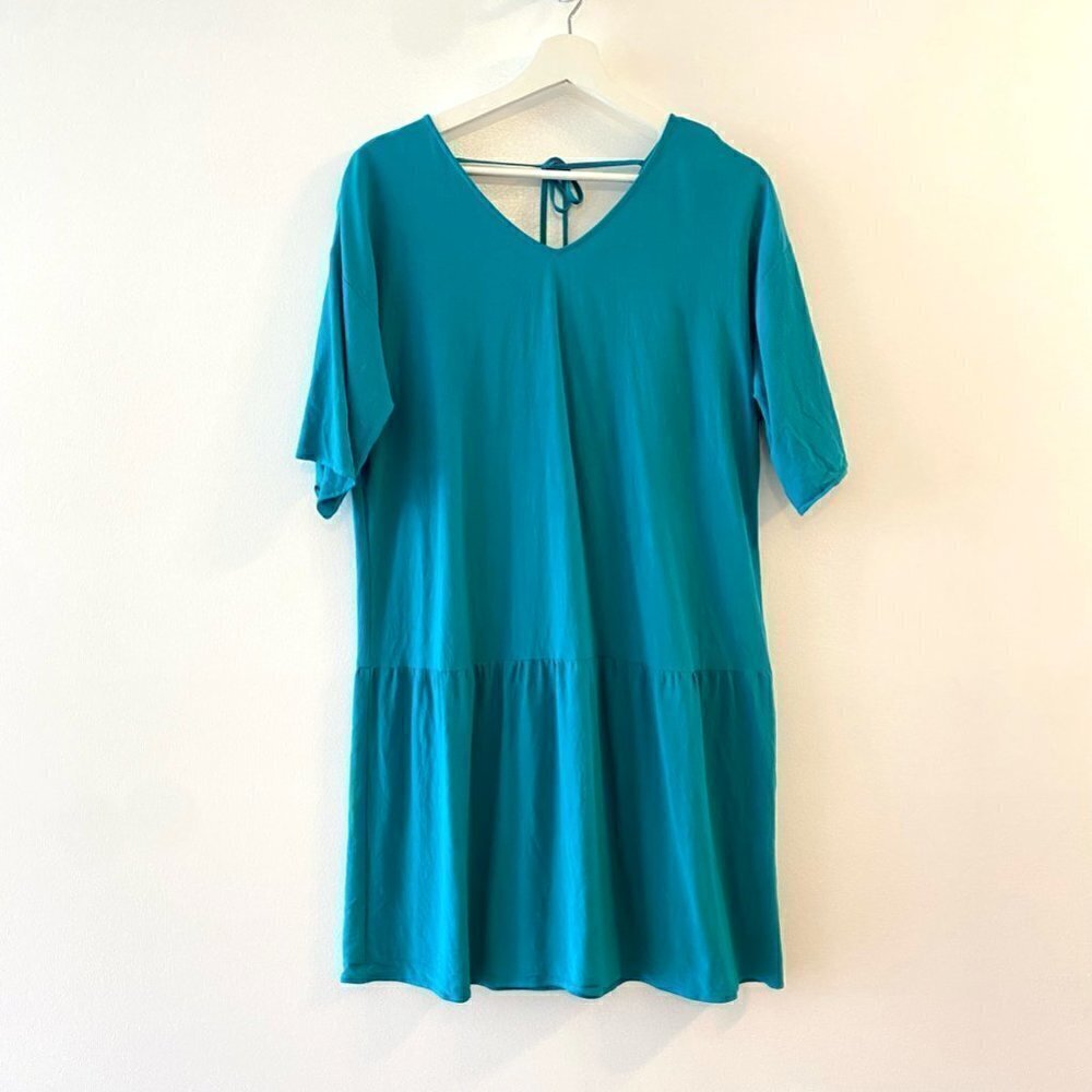 Eileen Fisher Womens Shirt Dress Blue Tie Back V Neck Drop Waist Small